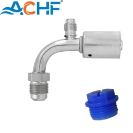 A/C HOSE  FITTINGS MALE FLARE 90° WITH R12 PORT